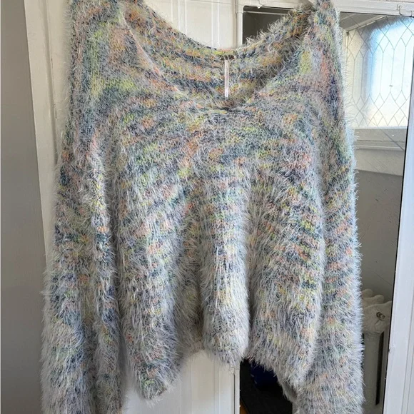 Free People oversized Cozy Multicolor Fuzzy Sweater - size large - Picture 4 of 6
